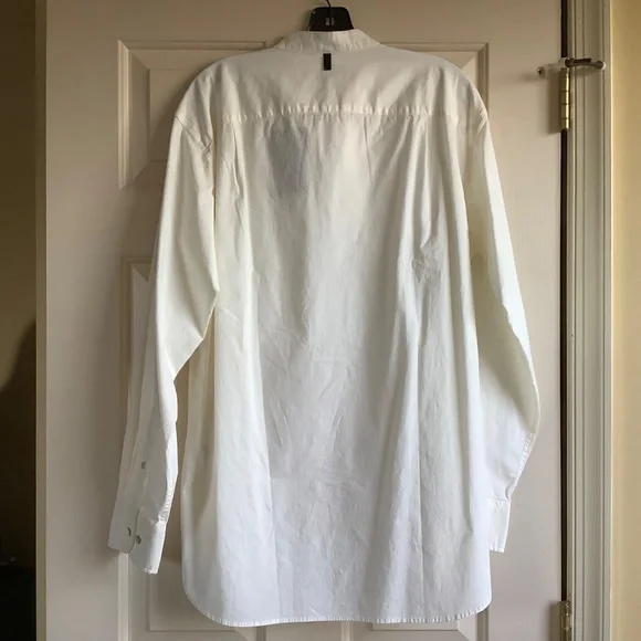 Rag & Bone Landen Poplin Band Collar Long Sleeve Button Down Shirt Ivory SZ M - Picture 8 of 16